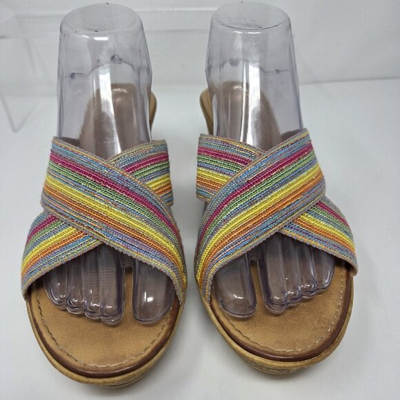 ITALIAN SHOEMAKERS Womens 10 Made In Italy Rainbow Wedge Sandals Slip On Stretch - Picture 3 of 11